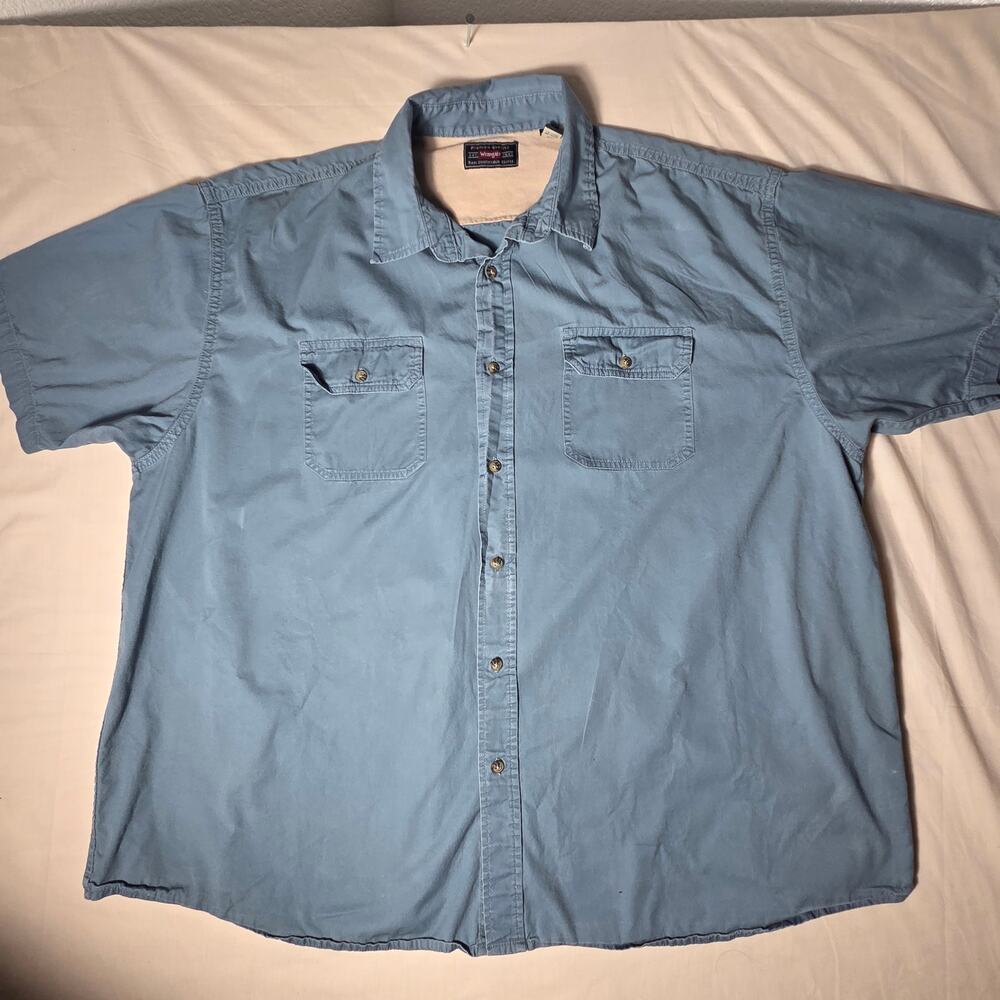 Wrangler Short Sleeve Button Up Shirt Mens 3XL Blue Chest Pockets Cotton
